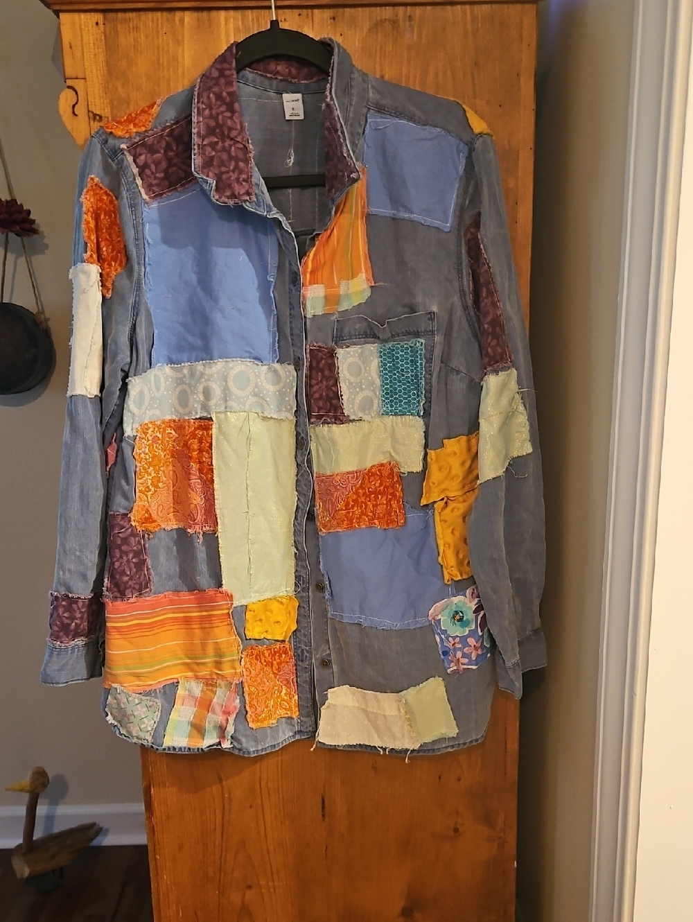 Rare Old Navy Boho Hippie Patch Denim Button-down